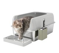 PawHut Bac à litière pour Chat en Acier Inoxydable 60,2x40,6x29 cm Gris