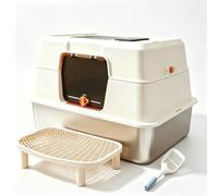 Bac à litière pour Chat en Acier Inoxydable Spindro, avec Couvercle, entrée Avant et Sortie par Le Haut, très Grand Format, bac à litière métallique Anti-odeurs, avec Pelle à litière et Rampe d'accès