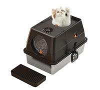 Bac à litière pour chat en acier inoxydable - Toilettes hautes pour chat avec pédale de filtre à sable et pelle à litière, porte avant et supérieure