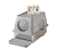 Bac à litière pour chat en acier inoxydable, XXL Maison de Toilette Chat 60*40*39cm, Toilettes Hautes pour Chat avec Pelle à litière et Marchepied, Porte Avant et Supérieure, Nettoyage Facile, Gris
