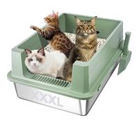 Bac à litière pour chat en acier inoxydable XXXL avec côtés hauts, 71,1 x 50,8 x 30,5 cm, bac à litière extra large pour gros chats, bac à litière en métal, anti-fuites d'urine, facile à nettoyer