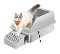 Bac à litière pour chat - Feandrea - Acier inoxydable - Bords hauts - Gris tourterelle