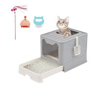 Bac à Litière pour Chat Fermée, Grande Maison de Toilette Chat Pliable avec Couvercle, Tiroir à Litière avec Pelle, WC pour Chats, Facile à Nettoyer,Portable,Jusqu'à 7 kg (Gris XL 51×41×38 cm)