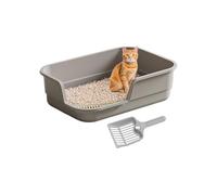 Bac à litière pour chat - Grand bac facile à nettoyer, design pratique avec pelle | Bac à litière ouvert pour chatons et chats adultes, assure un contrôle des odeurs, un nettoyage rapide et un confort