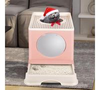 Bac à Litière pour Chat Grand Volume avec Pelle, Caisse et Déodorant, Bac à litière Pliable pour Chat,48 * 39 * 34cm, Rose