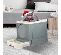 Bac à Litière pour Chat Grand Volume avec Pelle, Caisse et Déodorant, Bac à litière Pliable pour Chat,48 * 39 * 34cm, Gris