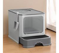 Bac à Litière pour Chat Grand Volume avec Pelle, Caisse et Déodorant, PP+PS,Pliable, Gris, 50 * 35 * 38cm