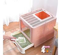 Bac à Litière pour Chat,Grande Maison de Toilette Chat Pliable avec Couvercle,Bac de Tiroir et Pelle à Litière,Portable,WC pour Chats avec Couvercle pour Grands et Petits Chats-pink-51 * 41 * 38 cm