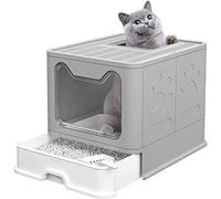 Bac à Litière pour Chat,Grande Maison de Toilette Chat Pliable avec Couvercle,Bac de Tiroir et Pelle à Litière,Portable,WC pour Chats avec Couvercl 51 * 41 * 38 cm-Gris