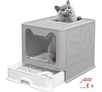 Bac à Litière pour Chat,Grande Maison de Toilette Pliable avec Couvercle,Bac de Tiroir et Pelle à Litière,Portable,WC pour Grands et Petits Chats-gris-51 * 41 * 38 cm