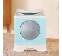 Bac à litière pour chat KEDIA - Grande taille - Couleur bleue - Avec couvercle et ouverture sur le dessus