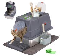 Bac à Litière pour Chat Litière INOX Fermé - Maison de Toilette, Bac Litière XXL 60x40x40cm Gris, Flip-Top Fermé, Haut Pied, Idéal pour Les Grands Chats