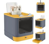 Bac a litiere pour Chat,Maison de Toilette,Bac à Litière Fermé pour Chat,Filtres pour la réduction des odeurs,44.5 * 36.5 * 34.5cm- Jaune