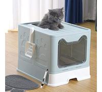 Bac à Litière pour Chat, Maison de Toilette Chat avec Plateau Amovible,Bac de Tiroir et Pelle à Litière,Bac pour Chat Pliable, Capacité de Charge 15 kg, Anti-Traces, Facile à Nettoyer (Bleu)