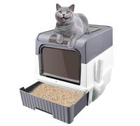 Bac à Litière pour Chat, Maison de Toilette Chat Pliable avec Couvercle,Bac de Tiroir et Pelle à Litière,avec 1 Sachet déodorant (Gris)