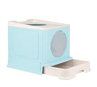 Bac à litière pour Chat Maison de Toilette fermé Pliable Double Porte battante et supérieure + Pelle + tiroir à litière Nettoyage Facile Avant et entrée par Le Haut (48 * 39 * 34cm-PP-Bleu Clair)