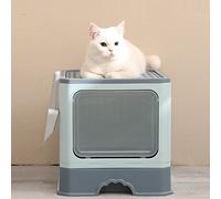 Bac à litière pour Chat Maison de Toilette fermé Pliable Double Porte battante et supérieure + Pelle + tiroir à litière Nettoyage Facile Avant et entrée par Le Haut (51 * 41 * 38CM-Vert Bleu foncé)