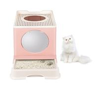 Bac à litière pour Chat Maison de Toilette fermé Pliable Double Porte battante et supérieure + Pelle + tiroir à litière Nettoyage Facile Avant et entrée par Le Haut (48 * 39 * 34cm-PP-Rose)