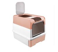 Bac à litière pour Chat Maison de Toilette fermé Pliable,Pelle + tiroir à litière Nettoyage Facile,PP Plastique avec 1 Sac désodorisant bac à litière à tiroir (49 * 37 * 35cm, Rose)