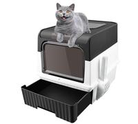 Bac à litière pour Chat Maison de Toilette fermé Pliable,Pelle + tiroir à litière Nettoyage Facile,PP Plastique avec 1 Sac désodorisant bac à litière à tiroir (49 * 37 * 35cm, Noir)