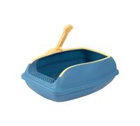 Bac à Litière pour Chat Panier Toilettes Litière Animaux PP Résistant Facile Entretien Protection Sol Anti Sable Convient Chats Maison Petits Rongeurs, L Bleu
