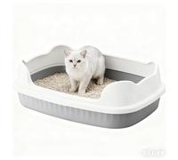 Bac à Litière pour Chat, Parois Hautes, Litiere Chat XXL, 58 * 41 * 20cm, Ouvert sur Le Dessus, avec Pelle, Grand Bac pour Chatons et Grands Chats, Gris Crème