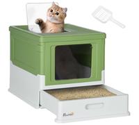 Bac à litière pour chat - PawHut - pliable - double porte battante et supérieure - pelle + tiroir à litière - vert avocat blanc