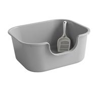 Bac à Litière pour Chat Plateau Litière Ouvert Cadre surélevé Toilette Chatons Boîte à Sable Animaux Plastique PP Facile à Nettoyer Adapté à Sa, Gris