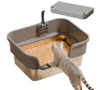 Bac à litière pour chat - Toilettes d'intérieur anti-fuite pour animaux domestiques, tiroir inférieur extractible | Système de plateau coulissant, marche d'entrée basse, pieds antidérapants en