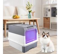 Bac à litière pour Chat UV, Litière pour Chat stérilisée aux UV, bac à litière stérilisé, bac à litière avec Couvercle, bac à litière avec Pelle, désodorisant (48 * 35 * 36cm,Gris)