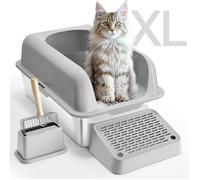 Bac à Litière pour Chat-VEVOR-Profondeur 152,4 mm-avec Pelle, Repose-pied Filtrant, Côtés Hauts, sans Odeur-Gris Clair