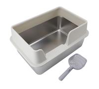 Bac à Litière pour Chat XXL avec Pelle, Toilette Ouverte en Acier Inoxydable, Bord élevé Anti-éclaboussures pour Chatons