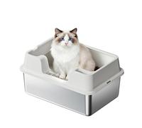 Bac à Litière pour Chat XXL en Acier Inoxydable Bac à Litière Fermé en INOX avec Couvercle et Tiroir Litière en Métal Amovible 3 en 1 Litiere à Bords Hauts avec Désodorisant 60 X 40 X 22 cm Noir
