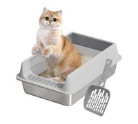 Bac À Litière pour Chaton - Acier Inoxydable 40x30x15 Cm | Toilette Chat avec Pelle | Accessoires Animaux Faciles À Nettoyer pour Grands Et Moyens Félins, Balcon, Terrasse, Appartement Et Jardin