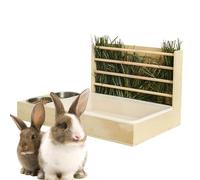 Bac à Litière pour Lapin avec Distributeur de Foin | Distributeur de Foin en Bois avec 2 Bols et Toilette | Support Distributeur Anti-Gaspillage Multifonction Habitat pour Petits Animaux Lapin