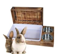 Bac à Litière pour Lapin avec Distributeur de Foin,Distributeur de Foin en Bois avec 2 Bols et Toilette | Support Distributeur Anti-Gaspillage Multifonction Habitat pour Petits Animaux Lapin