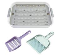 Bac à litière pour lapin, bac à litière pour petits animaux, bac en plastique réutilisable, avec pelle en plastique, petite pelle à poussière et petit balai, pour lapin, chaton, cochon d'Inde (blanc)