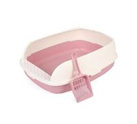 Bac à litière semi-fermé pour chat avec couvercle ouvert sur le dessus, anti-éclaboussures, bac à litière pour chat d'intérieur (rose)