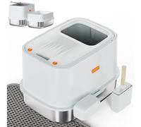 Bac à litière XL en acier inoxydable pour chat avec entrée par le haut et côté haut pour grands chats, plusieurs chats, sans odeur, facile à nettoyer, anti-fuites d'urine, résistant aux chiens, non