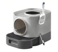 Bac À Litière, Xxl, Avec Couvercle, Plateau Amovible, Pelle, Brosse, Moins De Traces, Fond Anti-Fuite, Gris Tourterelle Et Gris Ardoise