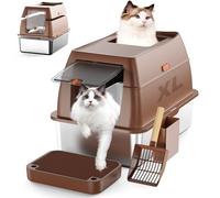 Bac à litière XXL fermé en acier inoxydable avec couvercle, facile à nettoyer et anti-odeurs, avec bord haut, deux entrées avant et supérieure, deux modes, pelle incluse, pédales pour grands chats