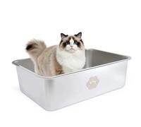 Bac à litière XXL pour chat - Grande litière pour chat - 50 x 35 x 15 cm - Sans odeur - Inoxydable - Surface lisse et anti-adhésive (50 x 35 x 15 cm)