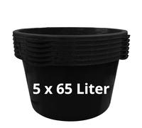 Bac à mortier KRUSE 65-90 litres | Bac rond en plastique de qualité pour jardin et usage professionnel | 5 x 65 l, Noir, Résistant à l'hiver