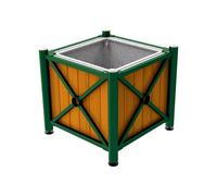 Bac à palmier acier et bois Province Inox brossé RAL6005 - lasuré chêne clair - 800x800x750 - Bac acier amovible anneaux inclus - PROCITY - 201569.6005.CHEC