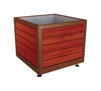 Bac à palmier Silaos acier et bois Aspect Corten - Chêne lasuré acajou - 1000x1000x800 - Intérieur tôle galva - PROCITY - 201732.S025.ACAJ