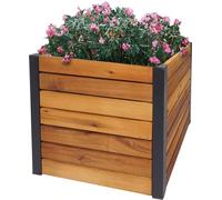 Bac à plantes HWC-L23, bac à fleurs surélevé, Outdoor acacia bois MVG aluminium ~ 32x34x34cm brun