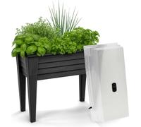 Bac à plantes surélevé avec couvercle Bac à plantes précoce en plastique robuste | 78x40x84 cm | Bac à plantes avec serre & pieds amovibles | Bac à herbes gris pour jardin & balcon