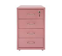 Bac à roulettes avec 4 tiroirs, armoire mobile verrouillable, rose | Armoire de bureau en métal avec roulettes, capacité de charge de 5 kg par tiroir, 2 clés, pour bureau, laboratoire