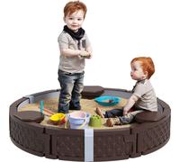 Bac à sable AIYAPLAY, bac à sable boîte à sable avec 3 sièges, base imperméable, bâche de protection résistante aux intempéries, pour enfants de 1,5 à 5 ans Marron foncé