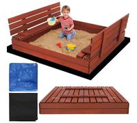 Bac à sable avec couvercle de 140 cm - Bac à sable en bois avec banc et couvercle - Résistant aux intempéries et imprégné - Pour enfants - En bois certifié FSC SPRINGOS